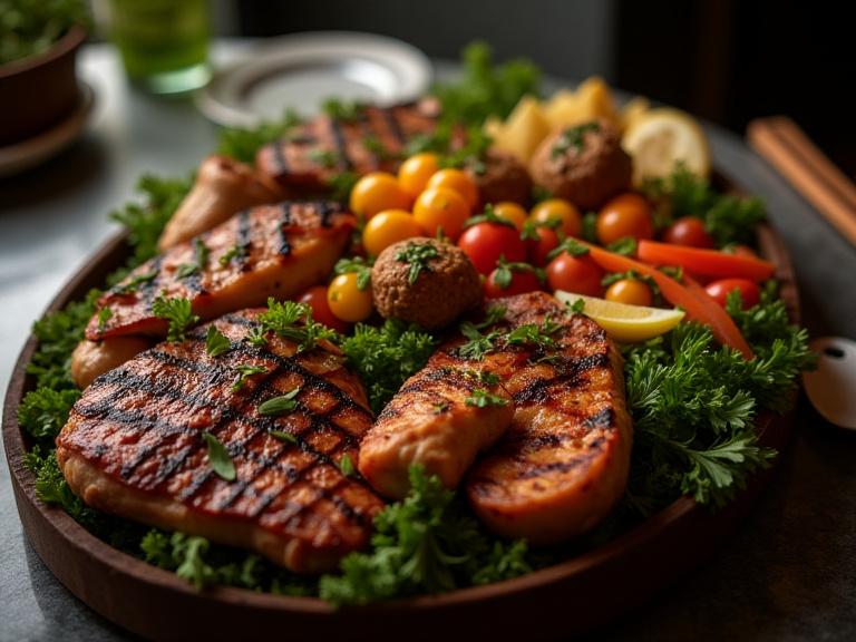 A beautifully arranged platter of grilled food, ready to be served at a workshop.